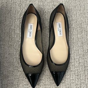 Gorgeous Jimmy Choo Patent Leather Mesh Pointed Toe Flats Black size EU 40 9-9.5